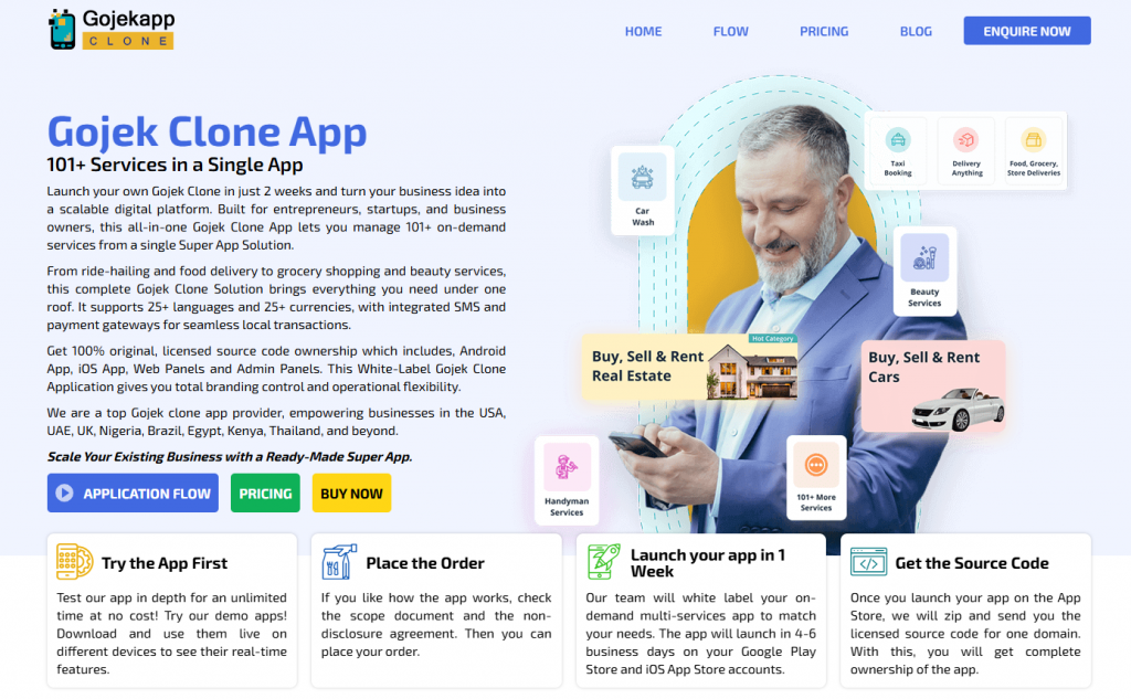 gojek clone app development company homepage screen