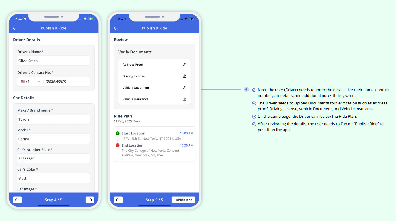 On the same page, the Driver can review the Ride Plan.