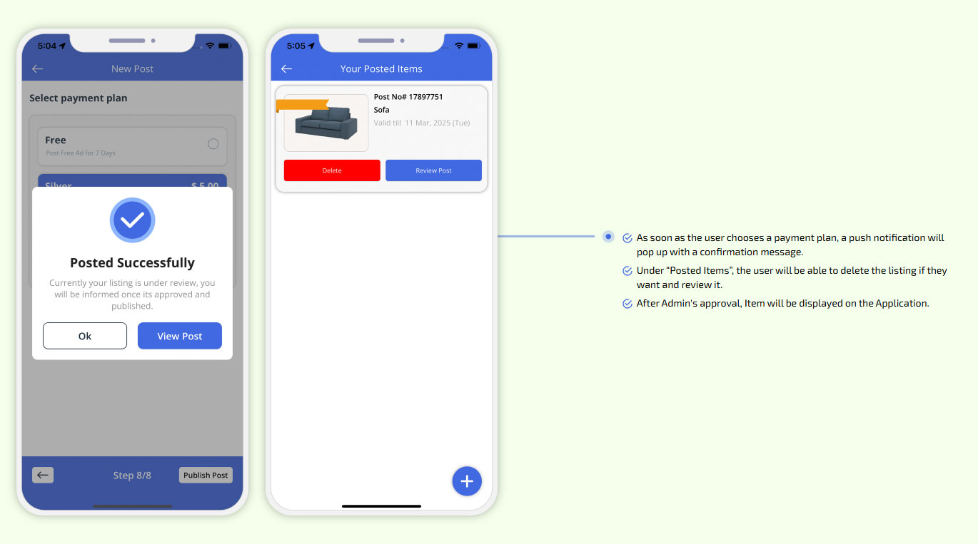 After Admin's approval, Item will be displayed on the Application.